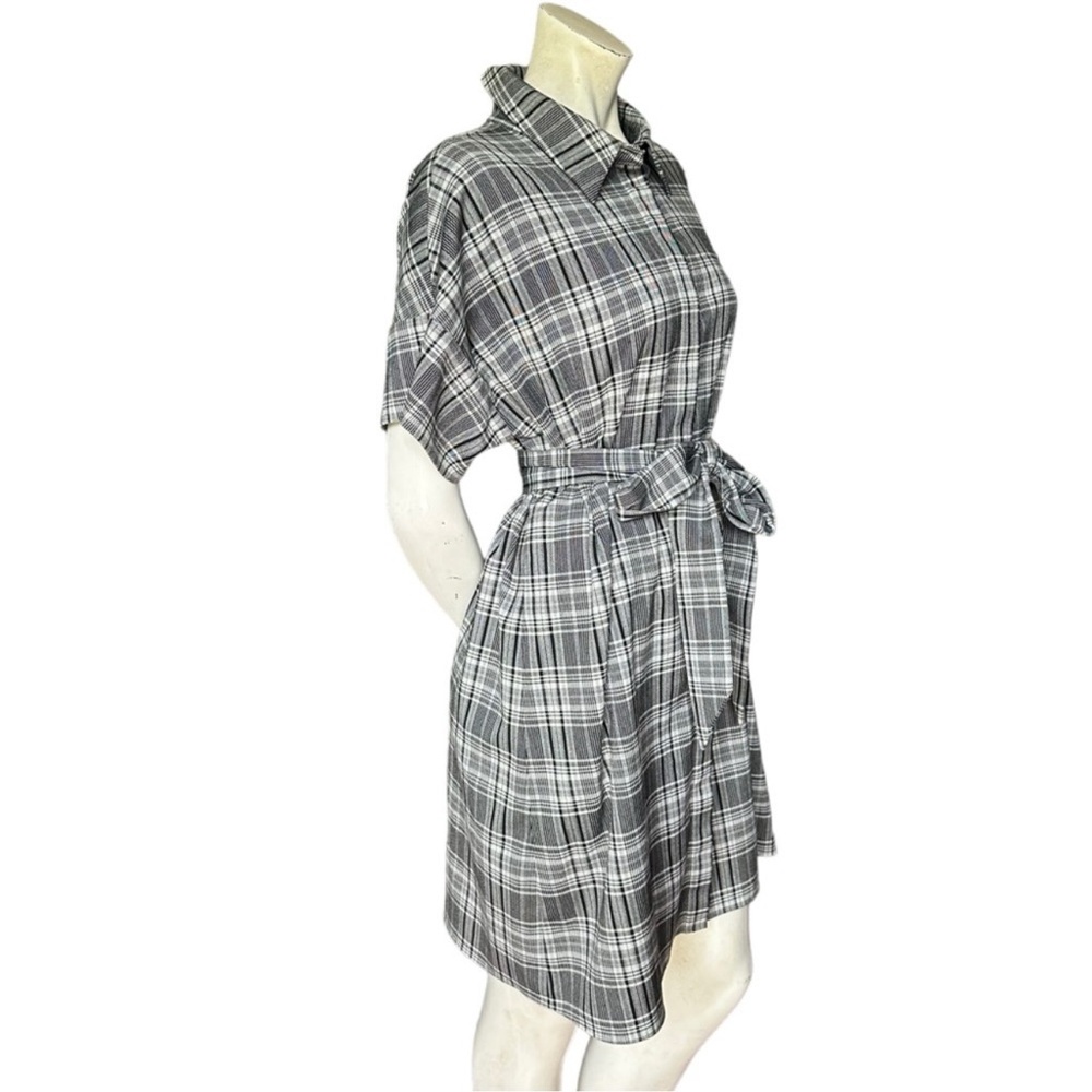 Alice + Olivia Lucette Plaid Belted Mini Dress Black & Gray Size Large - Picture 6 of 11